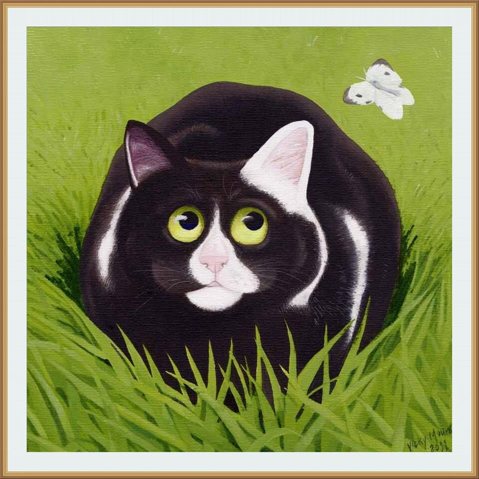 Художник Вики Маунт / Vicky Mount / Cat and Cabbage White / Кот и капустница