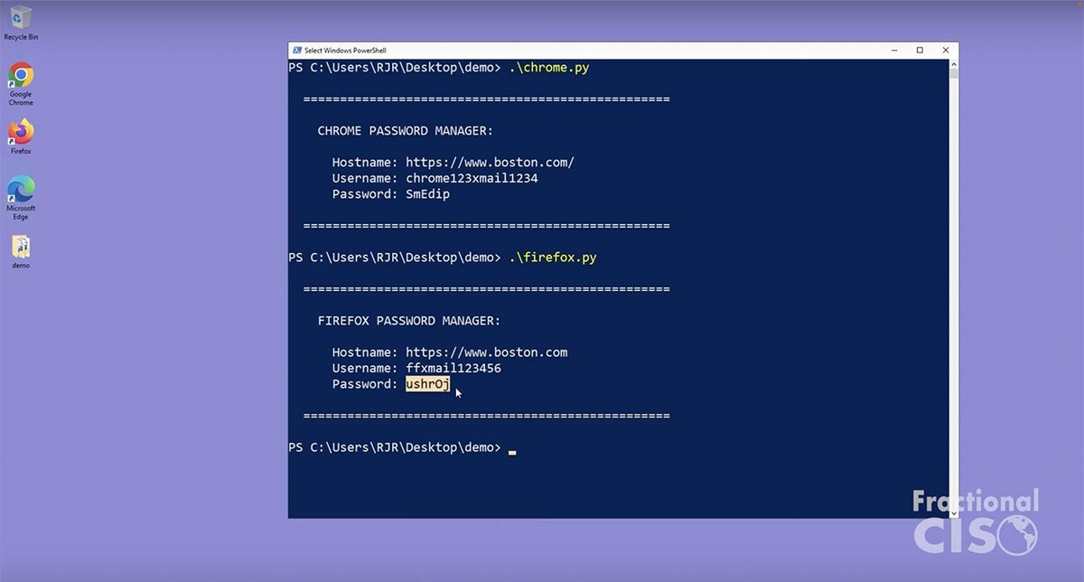 Демонстрация того, как можно извлечь пароли, сохраненные в Google Chrome, Mozilla Firefox и Microsoft Edge.