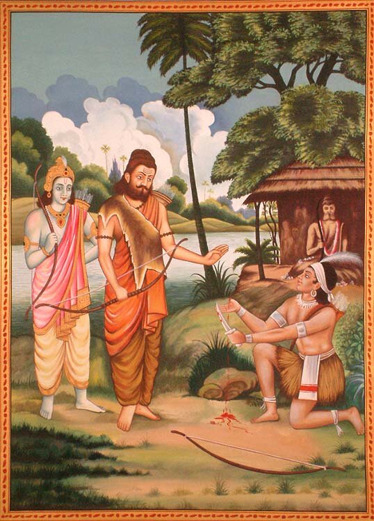 Эклавья предлагает гурудакшину Дроначарье. Изображение exoticindia.com