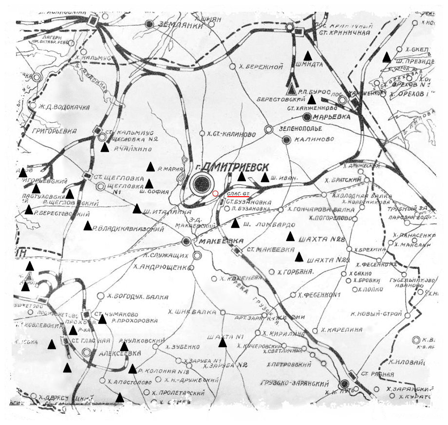 Расположение первой спасательной станции на фрагменте карты Сталинского округа 1926 года