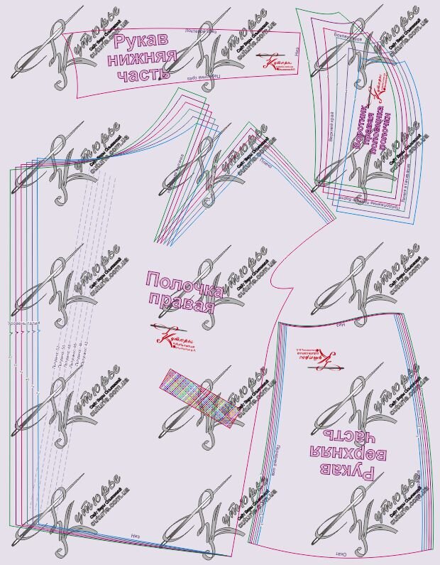 Выкройки рукавов пальто и правой полочки