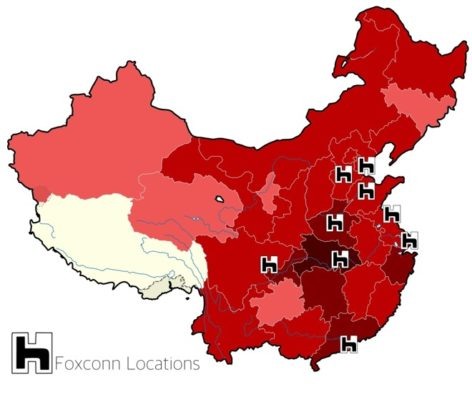 
Почем нас это волнует? Потому что почти все iPhone производятся на мощностях Foxconn. Интересно каких? Тех что в городе Чжэнчжоу и на сборочных площадках Pegatron Corp. в Сучжоу недалеко от Шанхая. Оба производства находятся примерно в 500 км от города Ухань. Это, черт побери, близко!