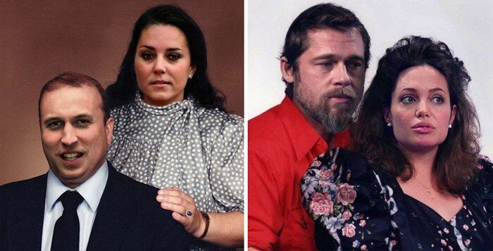 Слева - принц Чарльз и его жена Кейт. Справа - Брэд Питт и Ангелина Джоли