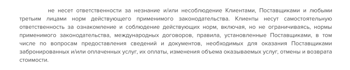 Название сервиса скрыто по понятным причинам. Документ ясно показывает – вся ответственность лежит на клиенте
