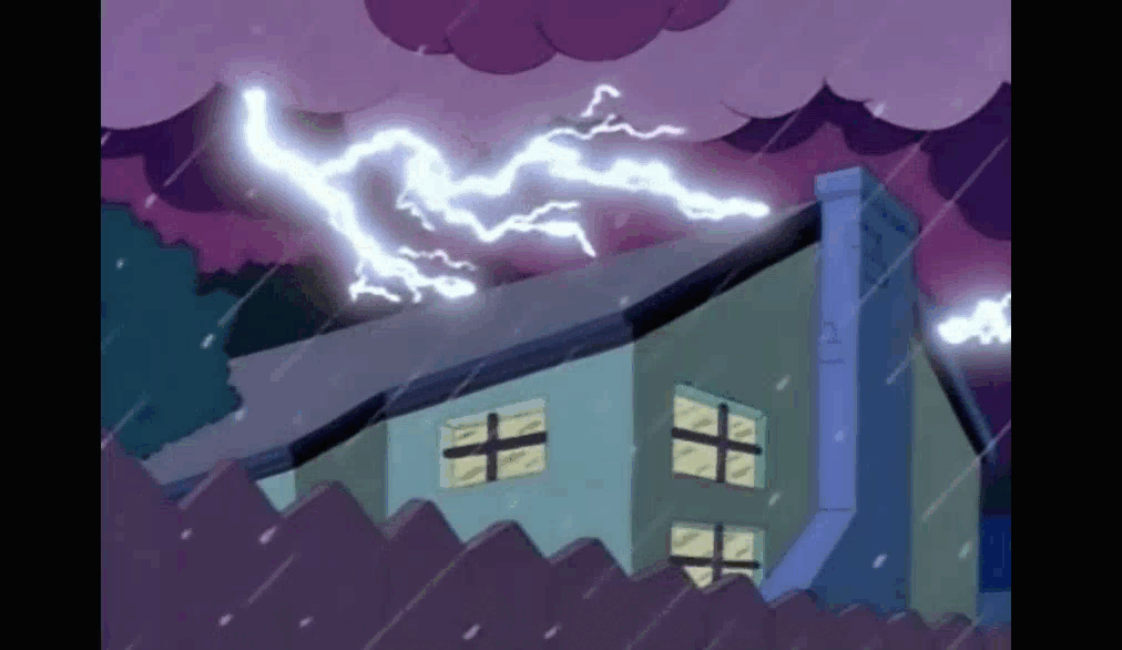 "...Во время ужасной грозы я не мог войти в дом. Укрывшись листом железа, я побежал под самое высокое дерево..." /Фрагмент сериала Симпсоны, s03e17