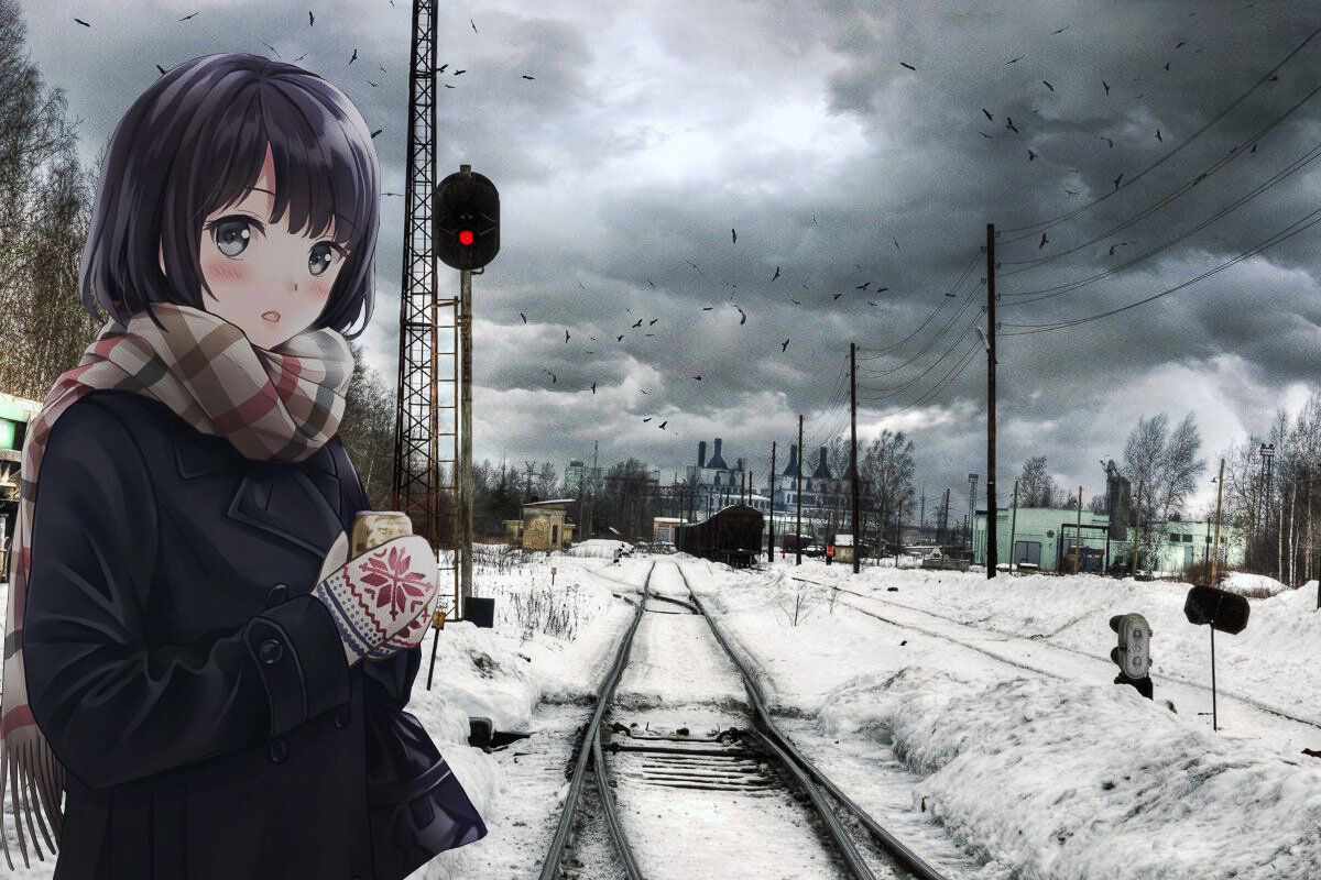 зима, горячий напиток в руках, железная дорога - романтика