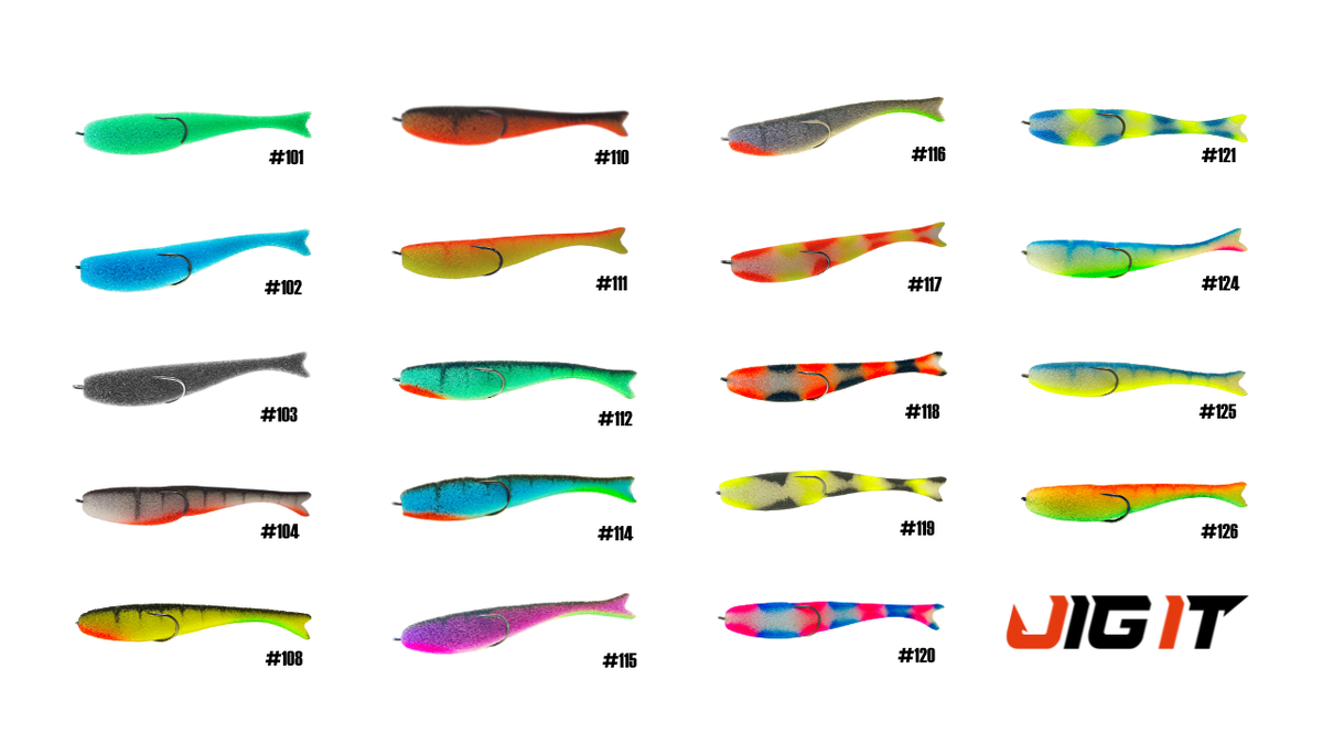 Карта цветов поролоновых рыбок-''незацепляек'' JIG IT 12,5 см