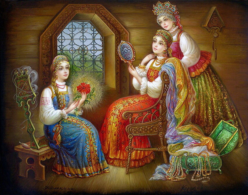 Федоскинская миниатюра «Аленький цветочек»