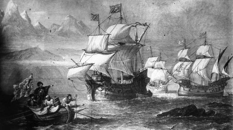 Корабли Магеллана выходят в Тихий океан