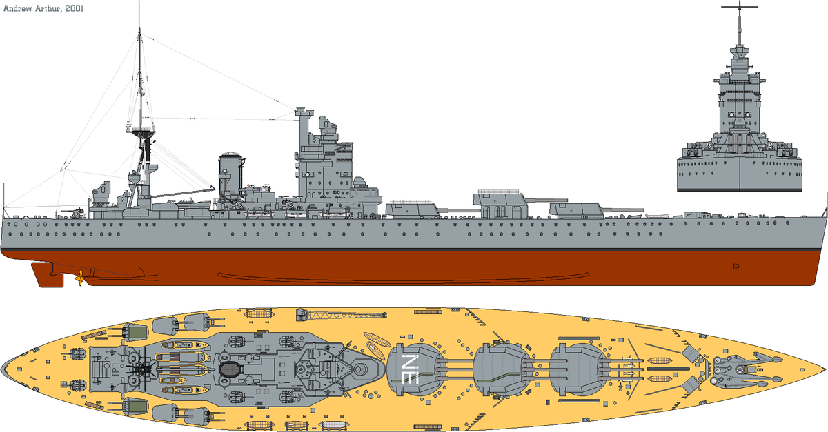 Схема линкора HMS Nelson - 1931 год