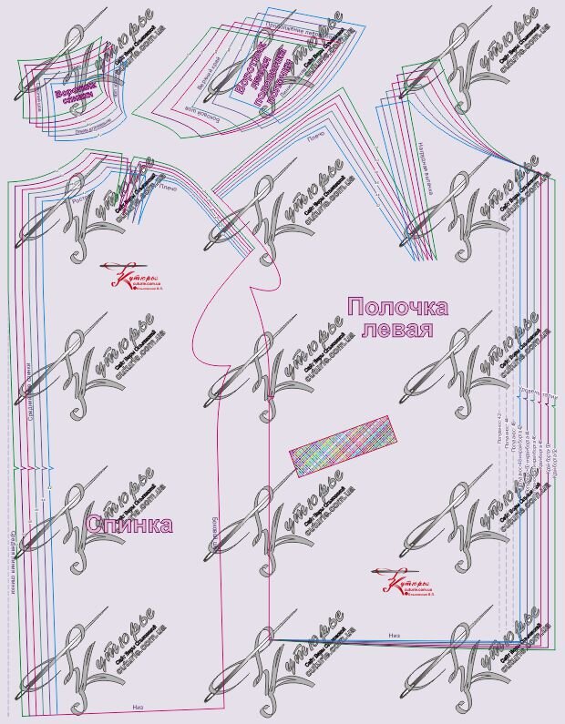 Выкройка спинки пальто и левой полочки
