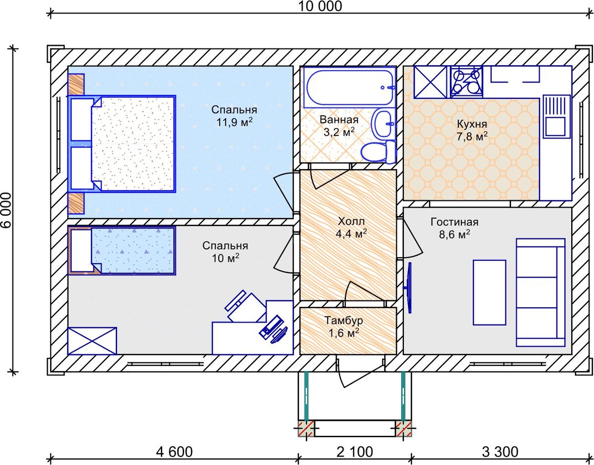 Планировка дома 6 на 10 одноэтажный
