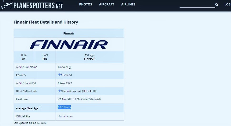 Узнать сколько лет самолету