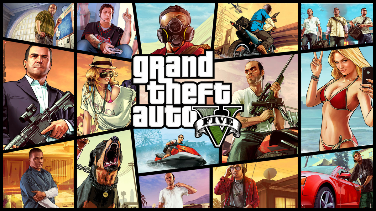 Постер игры Grand theft auto V вышедшей в 2013 году.