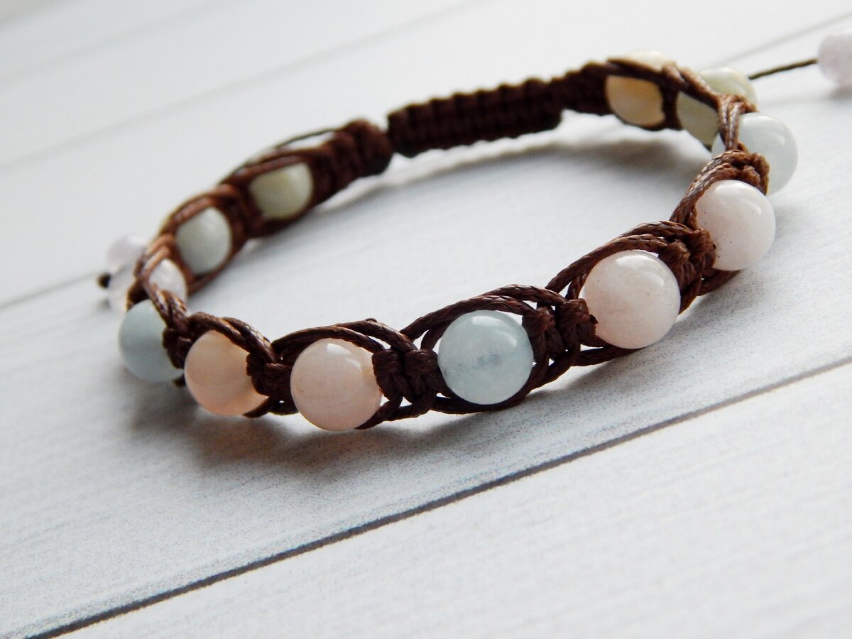 Браслет- шамбала с бериллом и аквамарином