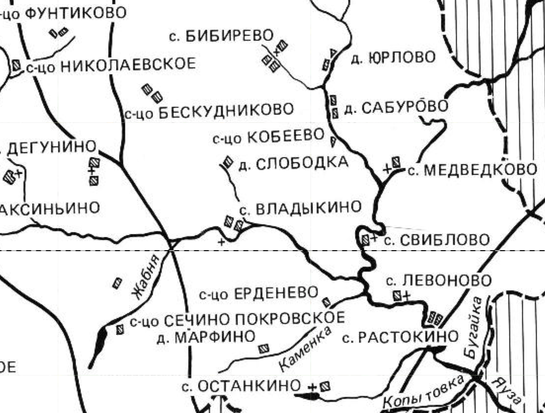 Село Медведково на карте Москвы 1690 года. С сайта www.retromap.ru.