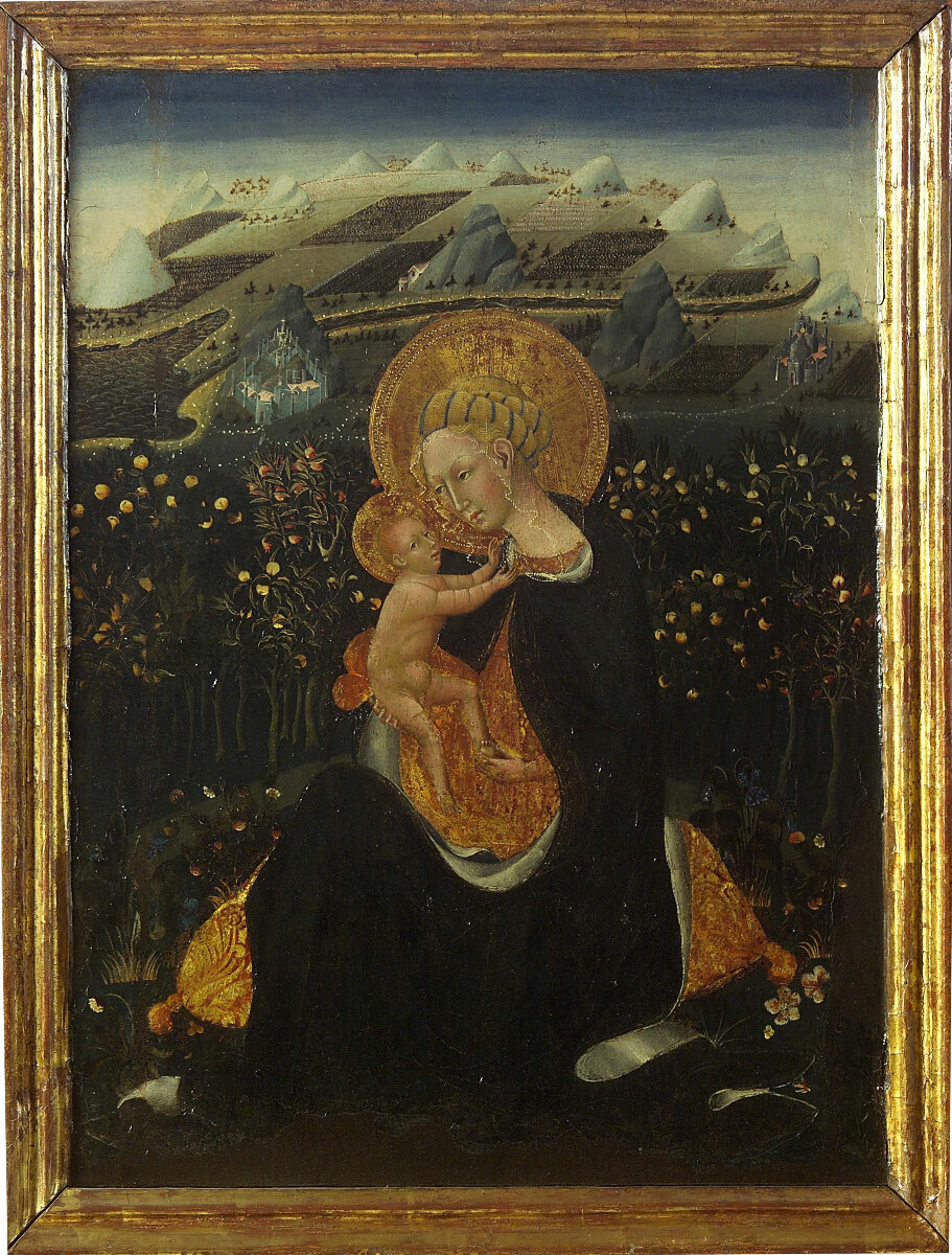 Джованни Ди Паоло (около 1400 - 1482). Мадонна Смирение. Сиена, Ок. 1444. Дерево, темпера. 62 × 48 см. Национальная пинакотека в Сиене (с 25 июня до 3 октября 2021 года эта картина в Москве, в ГМИИ им. Пушкина - на выставке "Сиена на заре Ренессанса")