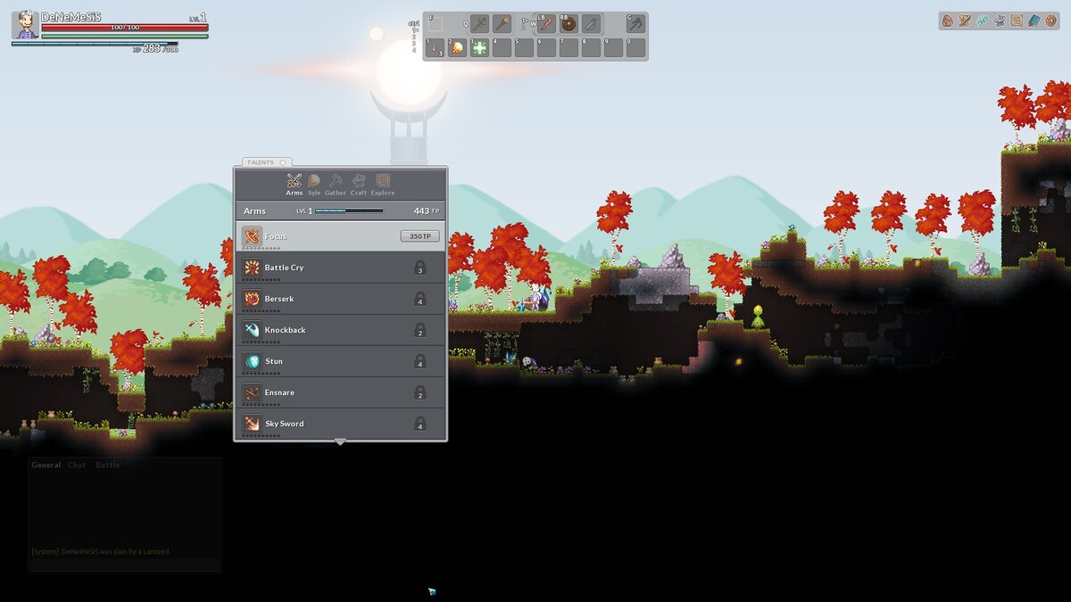 В игре имеется отдельное окно талантов, где показаны 5 направлений навыков персонажа, их текущий уровень, очки навыков и возможные улучшения.