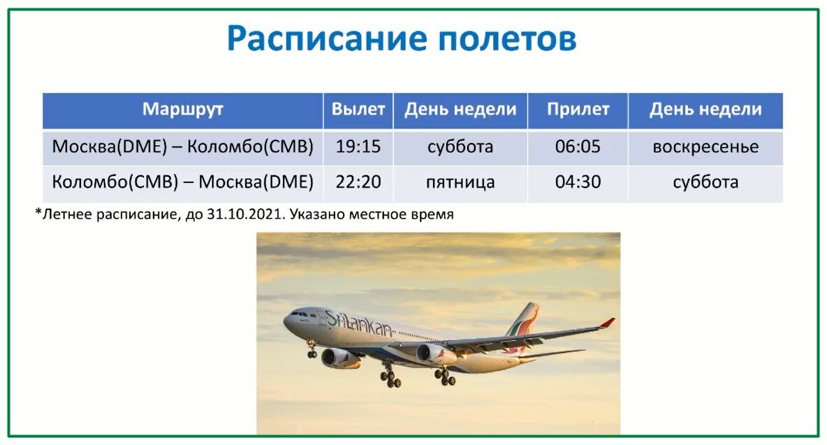 Полетная программа  авиакомпании SriLankan Airlines на осень