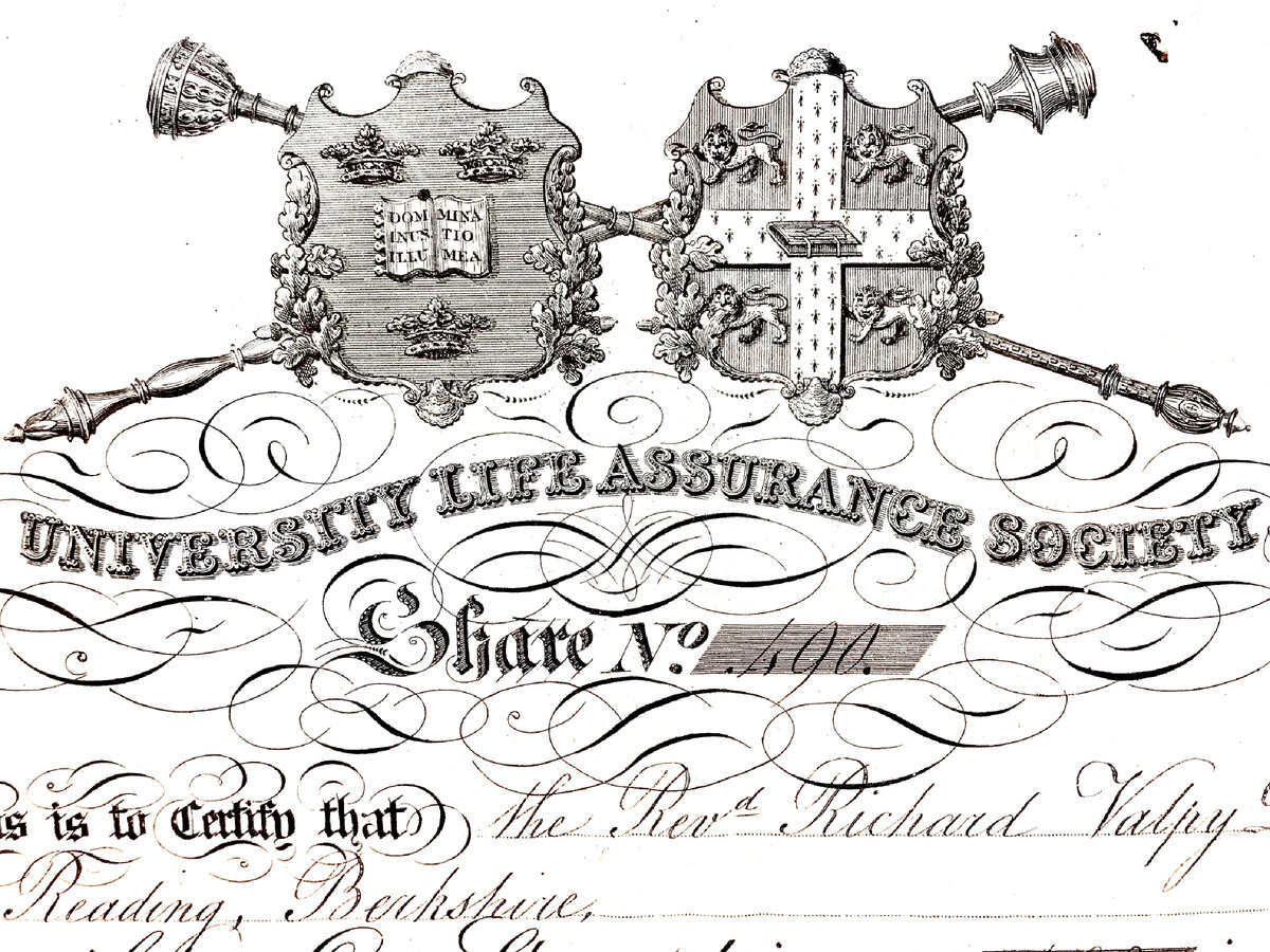 University Life Assurance Society Share № 490 – от 2 мая 1825 года.