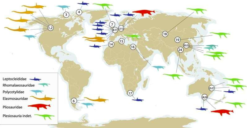 Карта находок окаменелостей плезиозавров. Фото: University of Bath