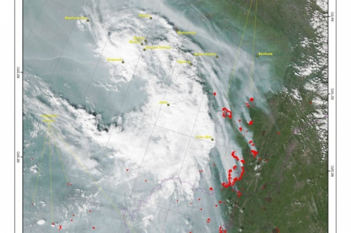    Дымные шлейфы от лесных пожаров в Якутии сфотографировали из космоса