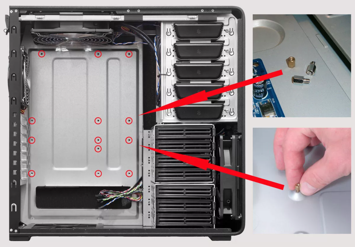 Необходимо разобрать. Корпус INWIN ATX p4. Крепление материнской платы к корпусу системного блока. Корпус для материнской платы 244мл