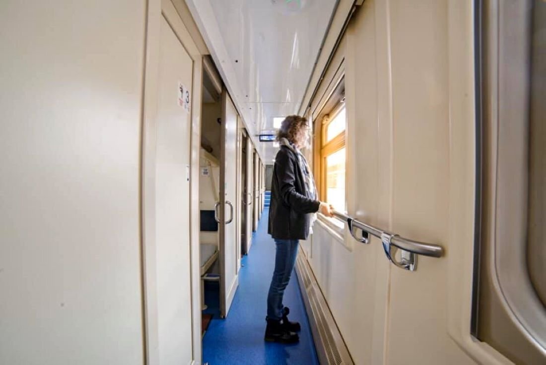 Пассажир в вагоне поезда / Фото: @tavria.train 