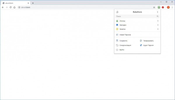 Chrome с меню Roboform
