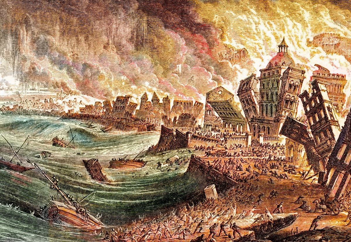 Катаклизм греки. Великое Лиссабонское землетрясение 1755. Лиссабонское землетрясение 1 ноября 1755 года. Пожар в Лиссабоне (1755 г.), Португалия. Лиссабонское землетрясение 1755 картина.