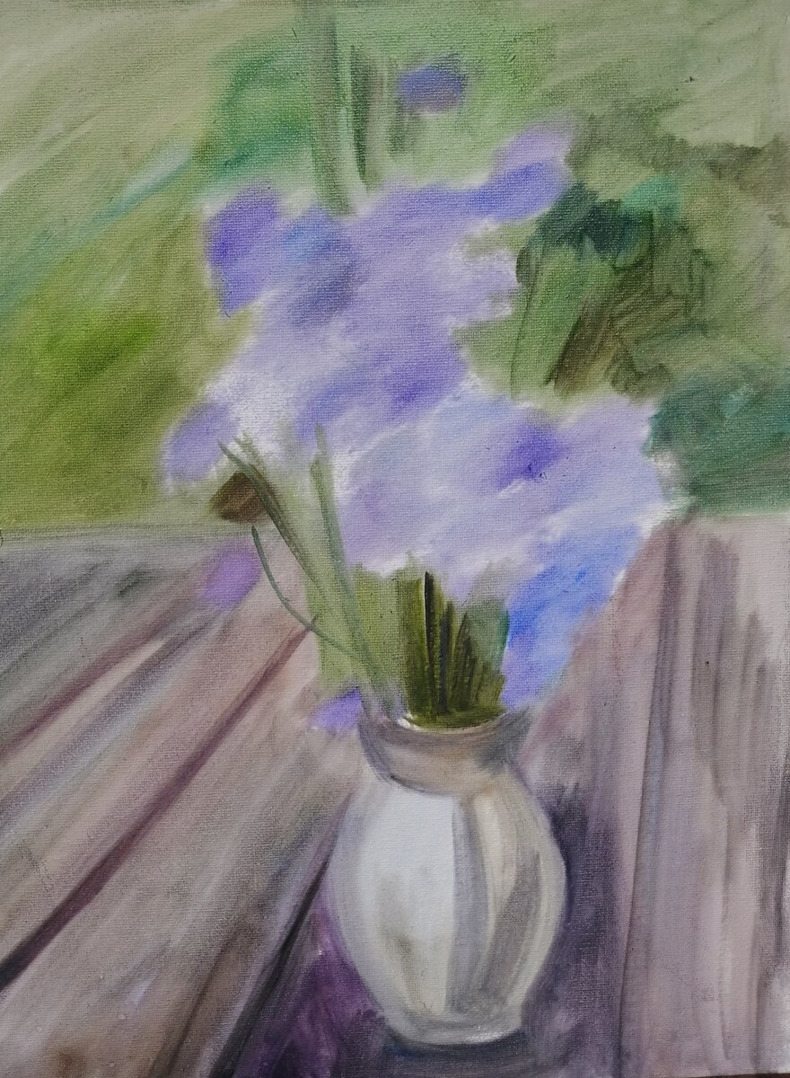 Фото автора. Начало работы над этюдом. Прозрачно и легко, как акварелью.