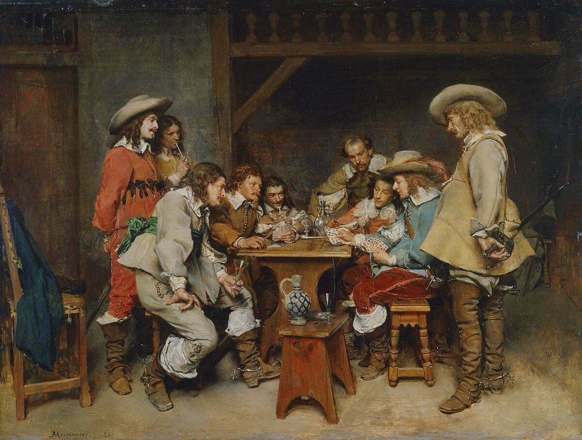 "Игра в пикет, простаки и шулеры", 1861, дерево, масло, 24,2 х 32,2 см