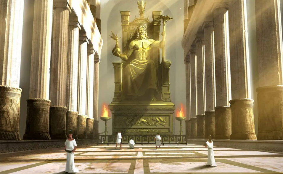 Статуя Зевса в Олимпии. Храм Зевса в Олимпии Фидий. 1 Из 7 чудес света статуя Зевса в Олимпии. Статуя Зевса в Олимпии сейчас.