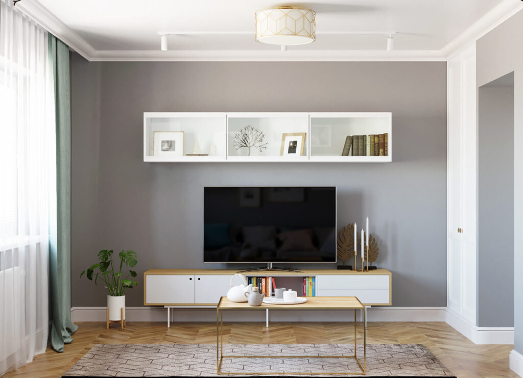 Сканди двушка с элементами классики. Уютный интерьер для семьи из двух человек