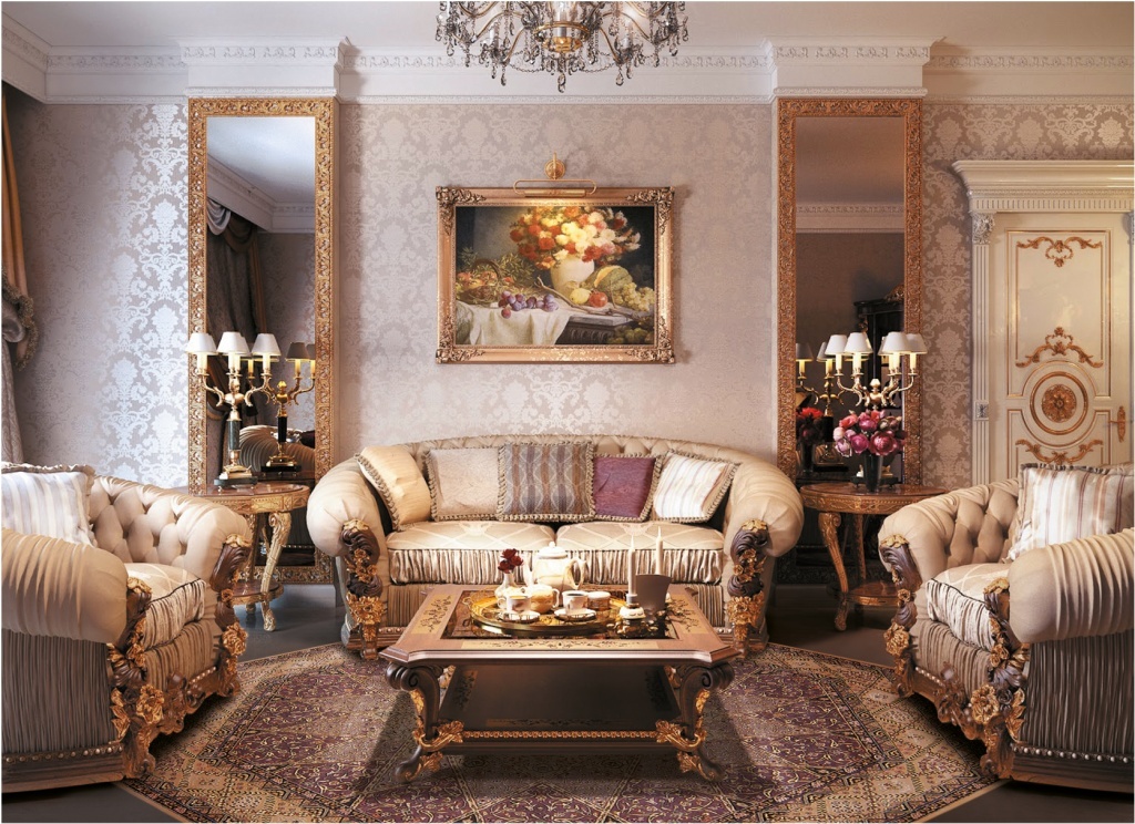 Cимметрично расставленная мебель в гостиной