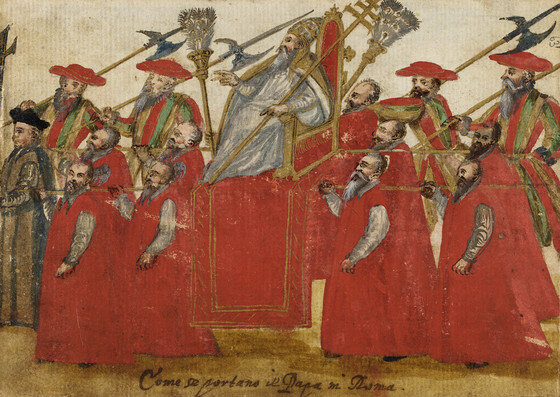Римский папа со свитой. Изображение XVI века из музея искусств округа Лос-Анджелес