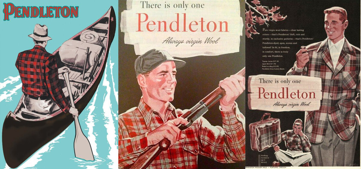 Ранняя реклама Pendleton'а эксплуатирует традиционные мужские увлечения и семейные ценности
