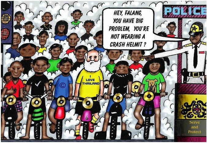 Эй, фаранг, у тебя проблемы, ты не надел шлем! Рисунок Mike J-Baird