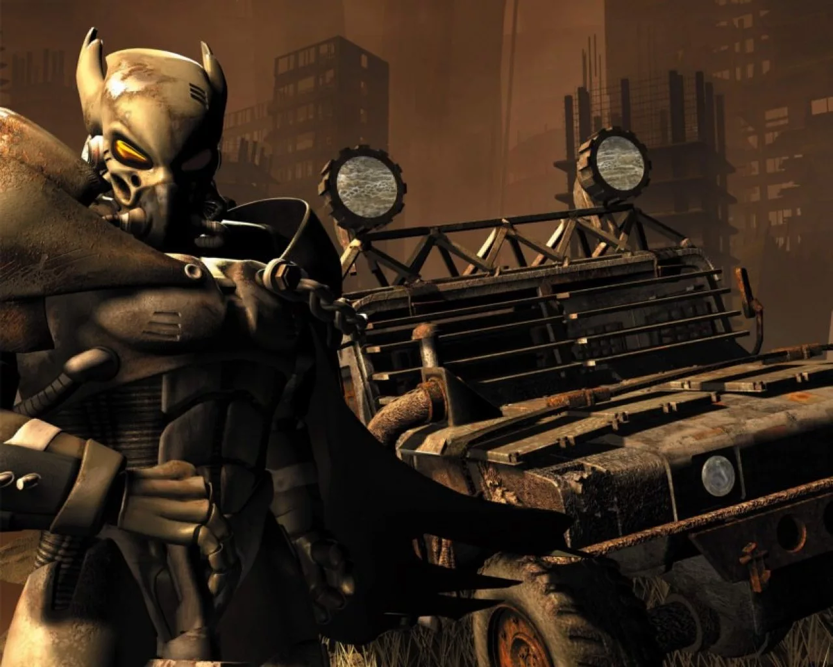 Солдат Братства на фоне автомобиля