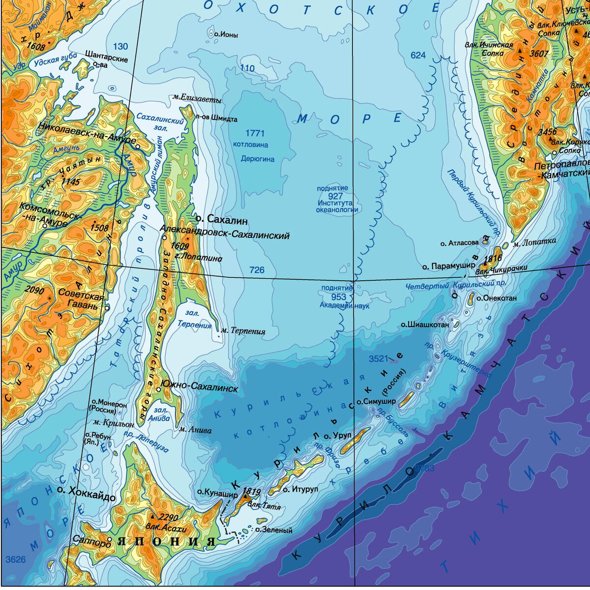 Курильские острова подробная карта