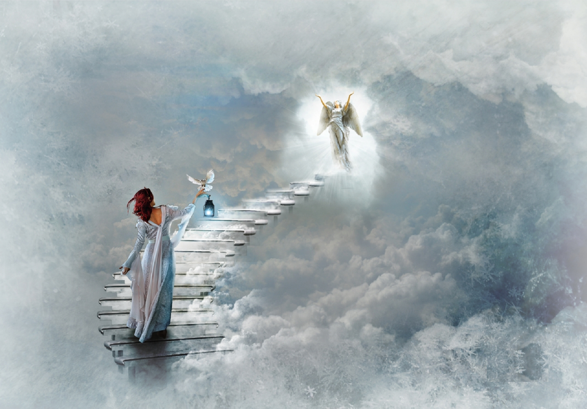 Откуда приходят души. Лестница в небо. Лестница к Богу. Небесные ангелы. Ангел в небесах.