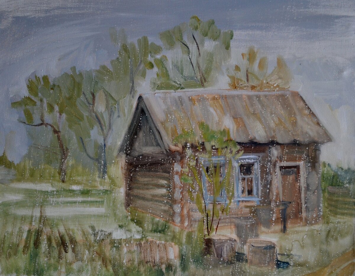 Старый дом под дождём, х. м., 40х60, 2015 