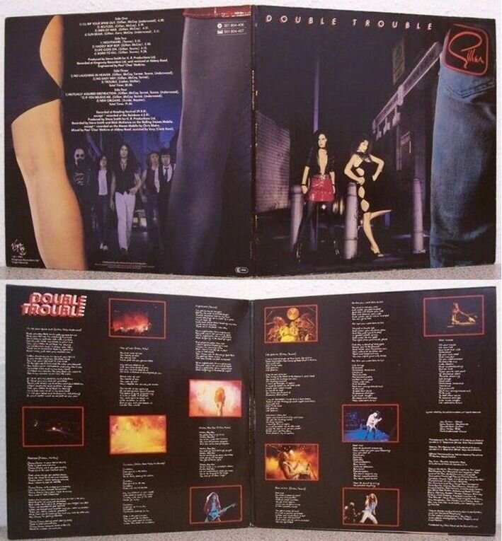 Внутренняя и внешняя части конверта альбома Gillan «Double Trouble», 1981 г.