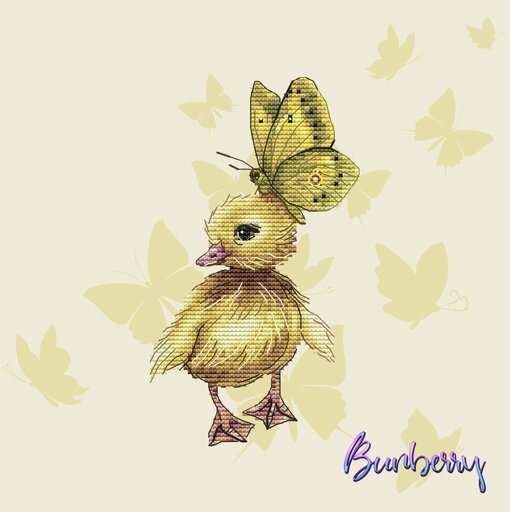 Схема для вышивки крестом «Утенок и бабочка"