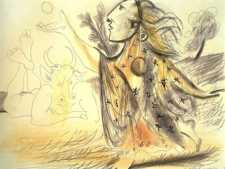 Пабло Пикассо. Минотавр и женщина. 1936