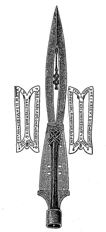 Рисунок копья с снятыми золотыми накладками (D’après F. de Mély, 1904).