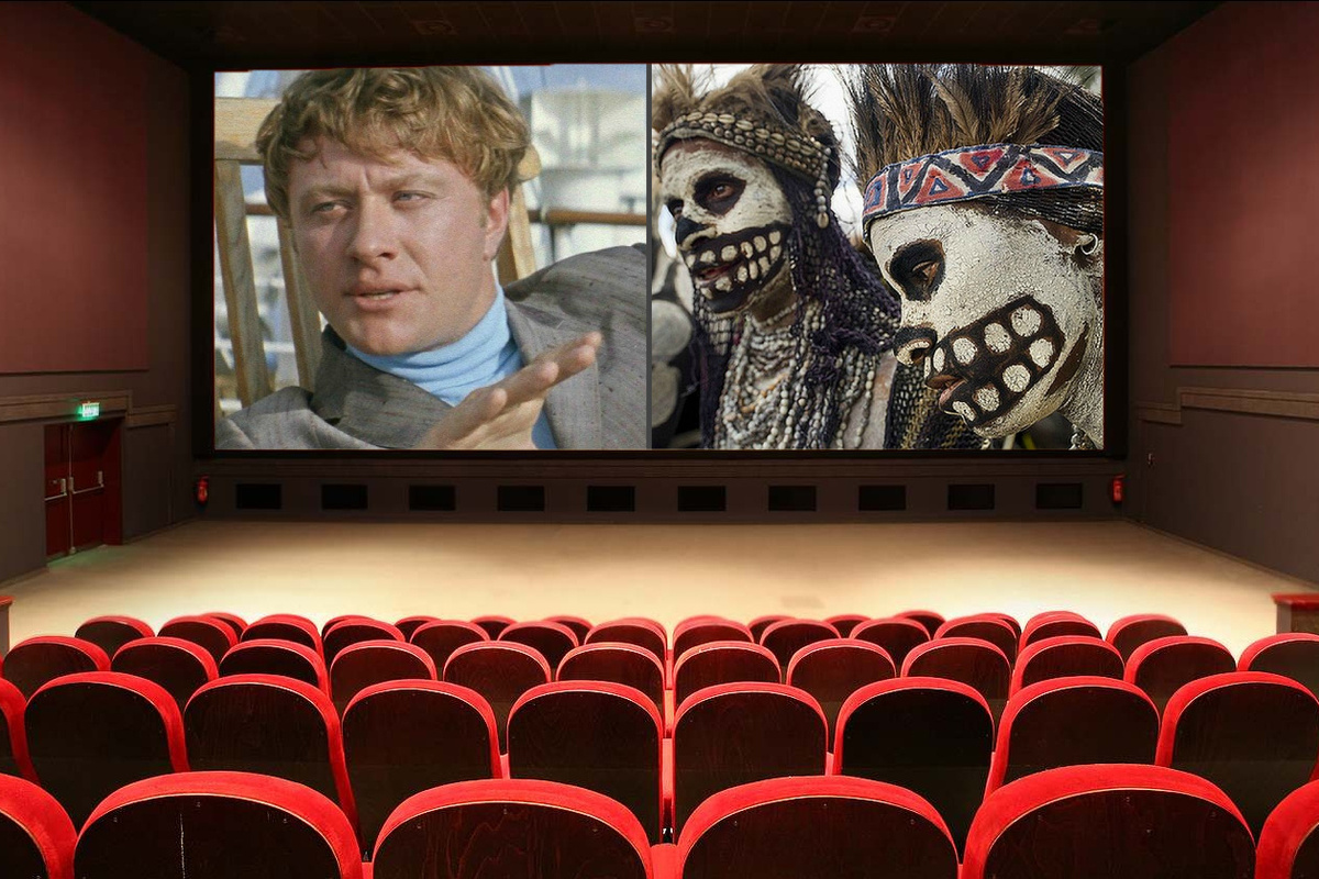 Отрывок из фильма "Бриллиантовая рука" и фотография аборигенов.