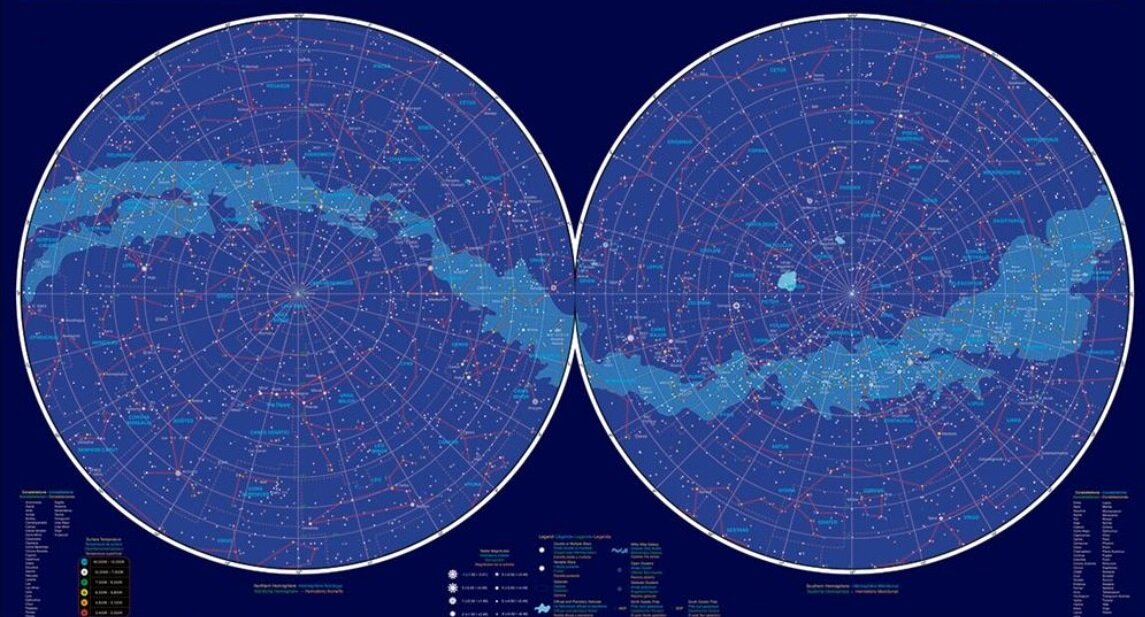 Карта звездного неба северного и южного полушария