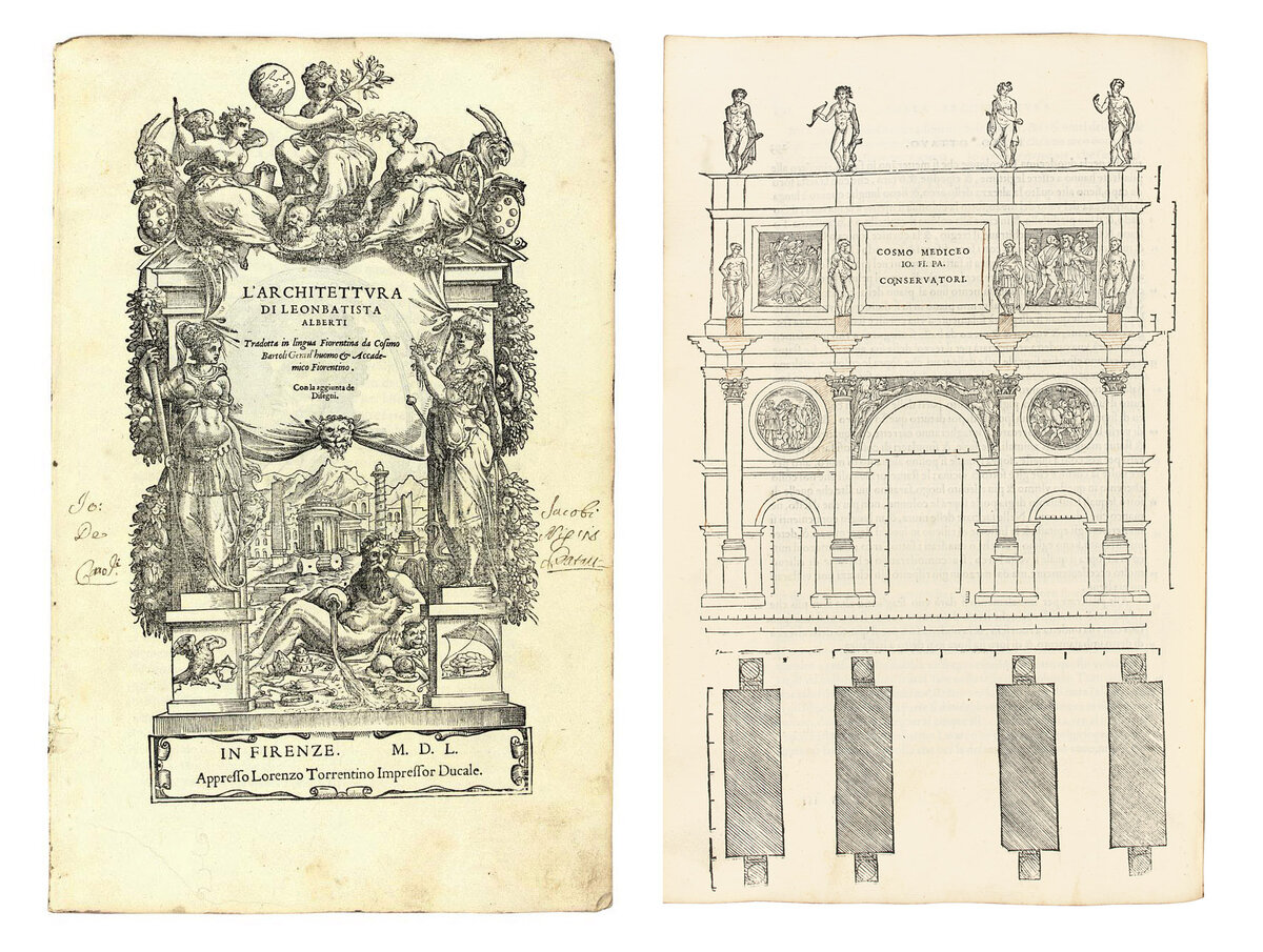 ALBERTI, Leon Battista (1404-72). L'Architettura, translated into Italian by Cosimo Bartoli (1503-72). Florence: Lorenzo Torrentino, 1550. Источник: сайт аукционного дома Christie's christies.com 
