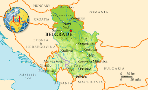 Карта Сербии и Черногории.
